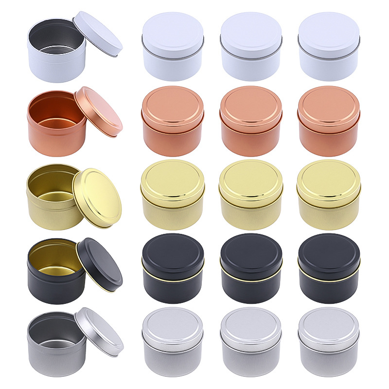 Candle Making Jars With Lids - กระป๋องอะลูมิเนียมทรงกลมพร้อมฝาปิด สำหรับทำเทียน ภาชนะโลหะเปล่าสำหรับใส่เครื่องสำอาง ของขวัญสำหรับงานปาร์ตี้ ภาชนะบรรจุภัณฑ์ขนาดพกพา