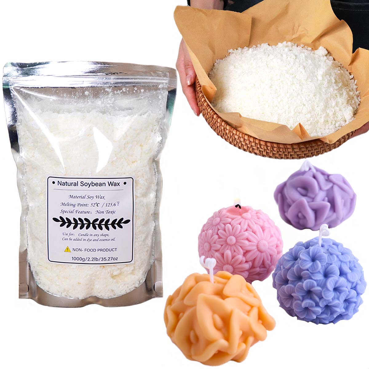 Candle Making Kits - 100/250/500/1000g ขี้ผึ้งถั่วเหลืองธรรมชาติ Flake DIY เทียนทําด้วยมือหัตถกรรม Additive-ฟรีเทียนหอมวัตถุดิบทําชุด